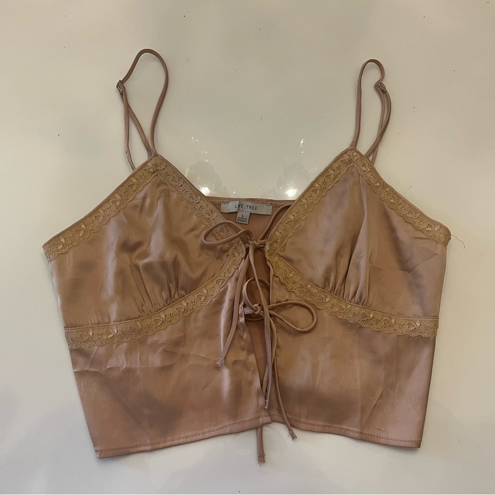 Satin Lace Trim Crop Top